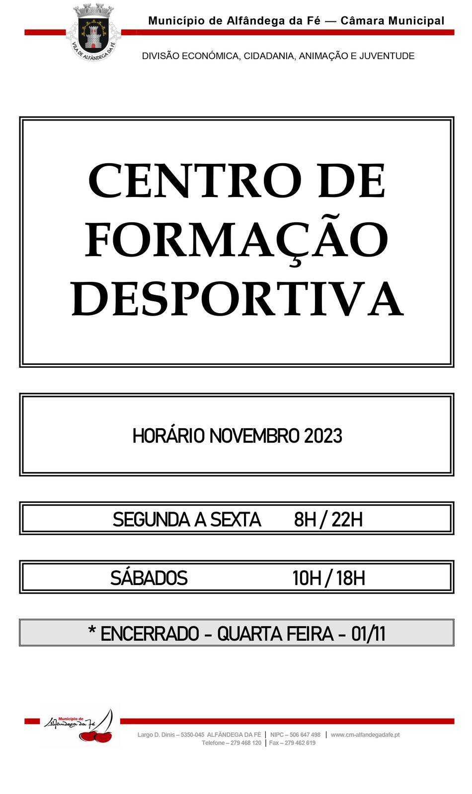 Horário CFD Novembro 2023