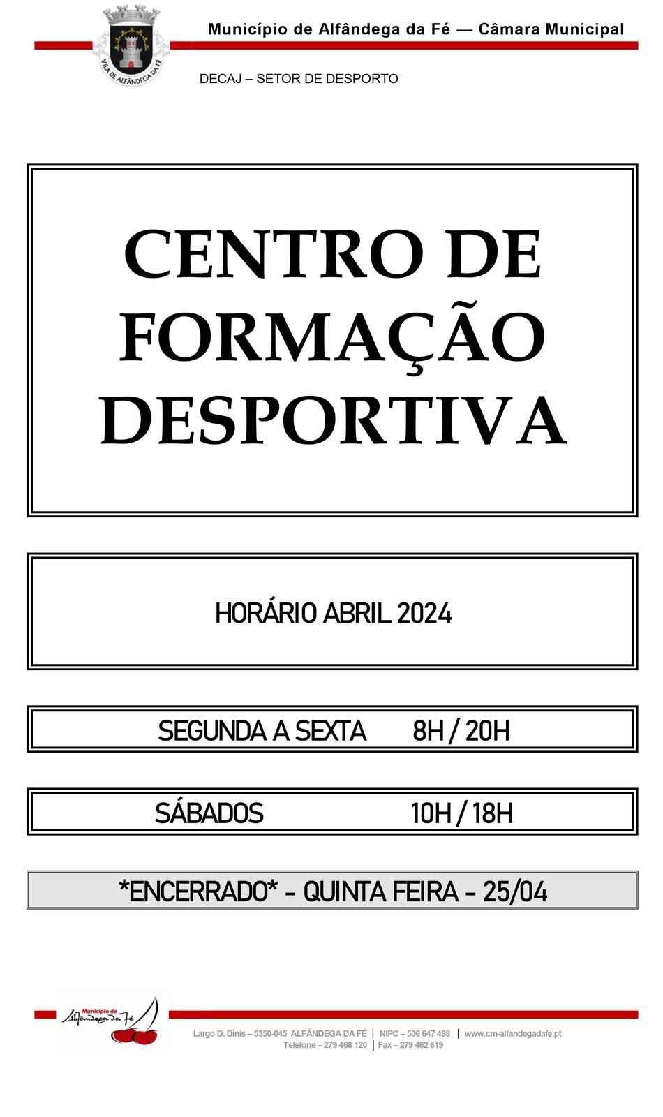 Horário CFD Abril 2024