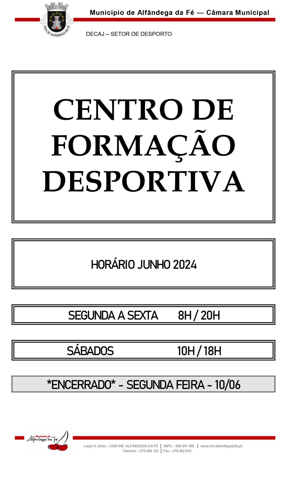 Horário CFD Junho 2024